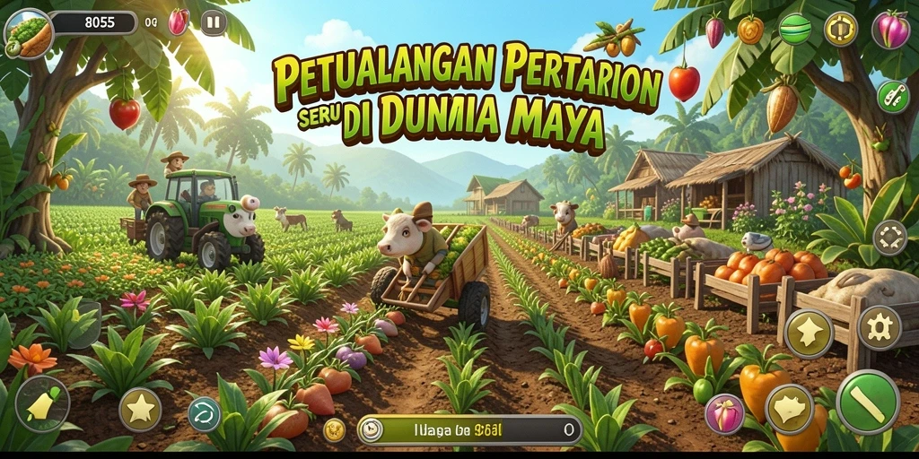 Tangkapan layar utama 8055 menampilkan aktivitas bertani yang seru.