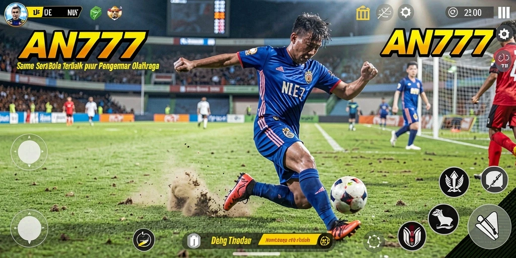 Tampilan gameplay AN777 dengan aksi sepak bola yang mendebarkan.