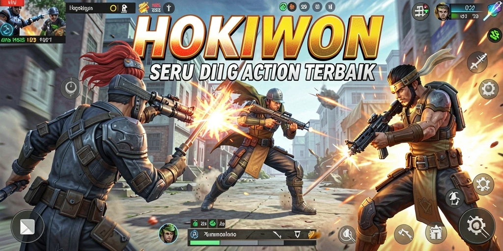 Tangkapan layar utama HOKIWON menampilkan aksi pertarungan yang mendebarkan.
