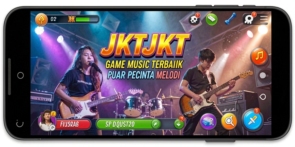 Screenshot gameplay JKTJKT dengan pemain mengikuti irama musik.