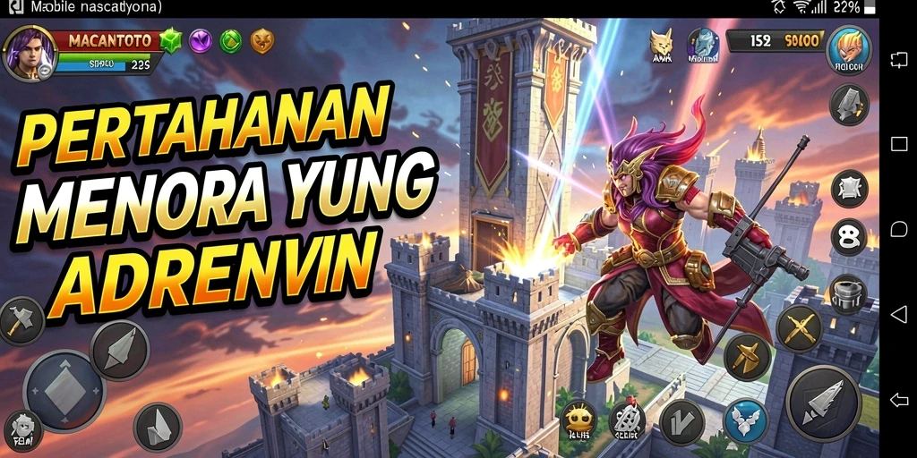 Tampilan menara pertahanan dalam aksi menghadapi serangan musuh.