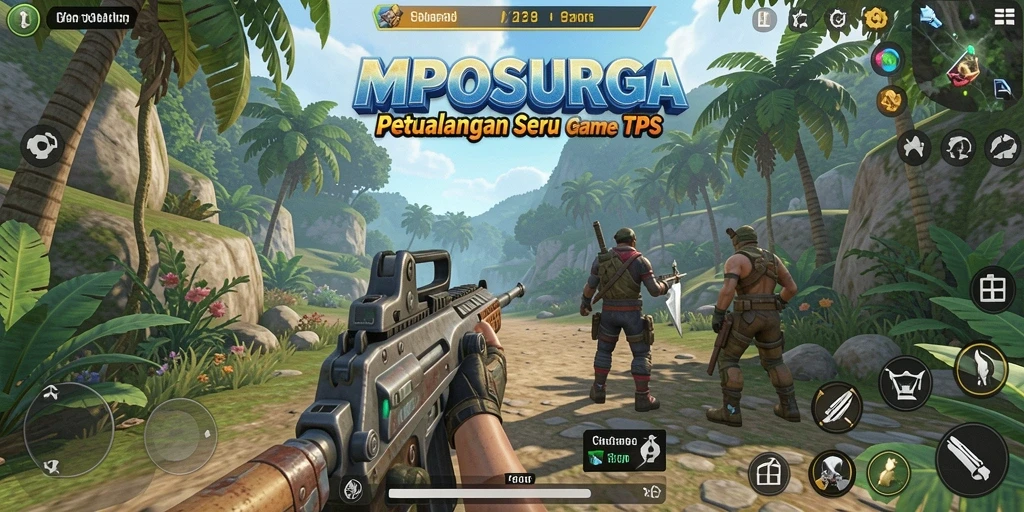 Tangkapan layar gameplay MPOSURGA menampilkan aksi seru dalam pertarungan TPS.