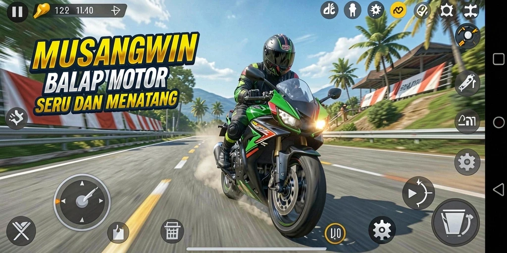 Tampilan menarik dari gameplay MUSANGWIN saat balapan motor.