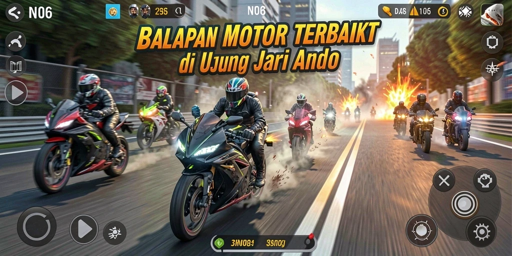Tampilan gameplay balapan motor yang mendebarkan dalam N06.
