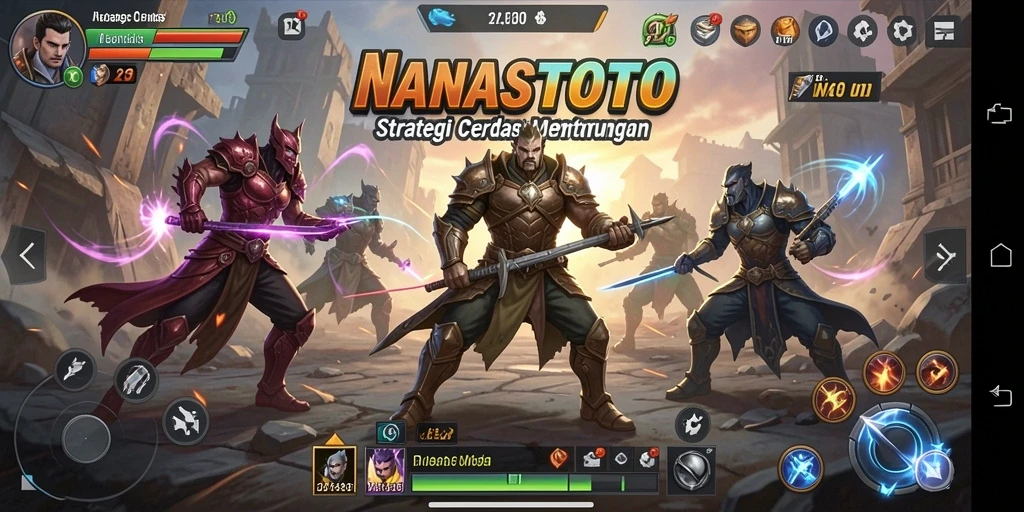 Screenshot utama NANASTOTO menampilkan pertarungan strategis yang intens.