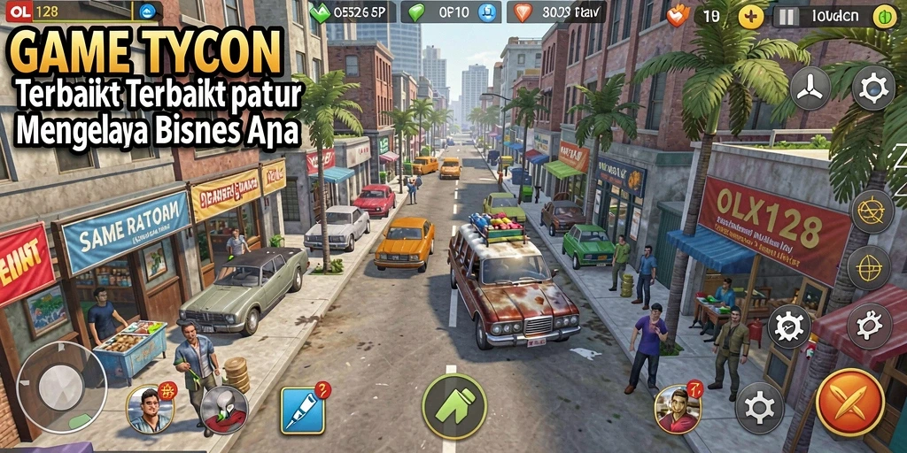 Tampilan gameplay menarik dari OLX128 yang menampilkan pengelolaan bisnis.