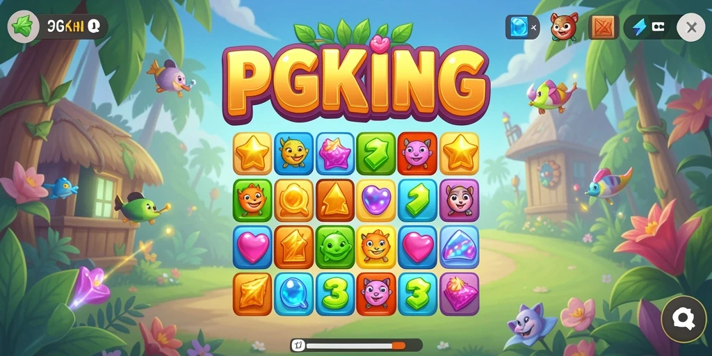 Tangkapan layar PGKING menampilkan gameplay seru Match-3 yang penuh warna.