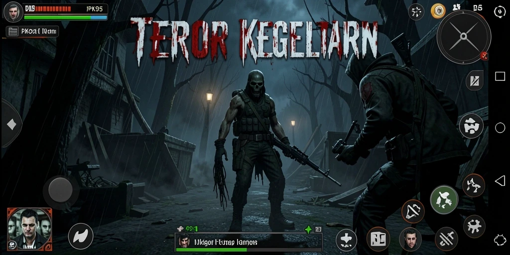 Gameplay PK95 yang penuh ketegangan dan kegelapan.