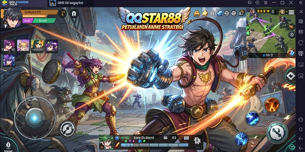 Screenshot dari gameplay QQSTAR88 yang menampilkan karakter anime dalam aksi.