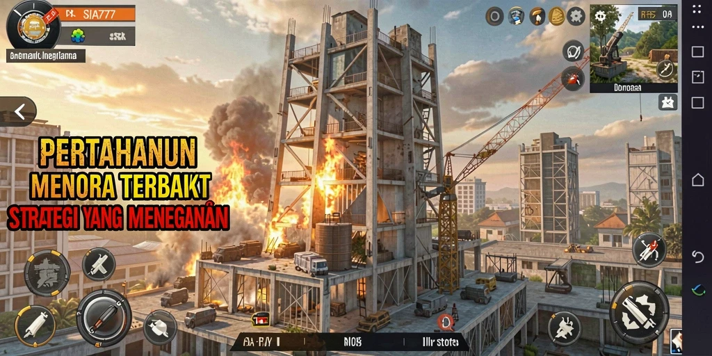 Tampilan gameplay SIA777 dengan menara yang siap mempertahankan basis dari serangan musuh.