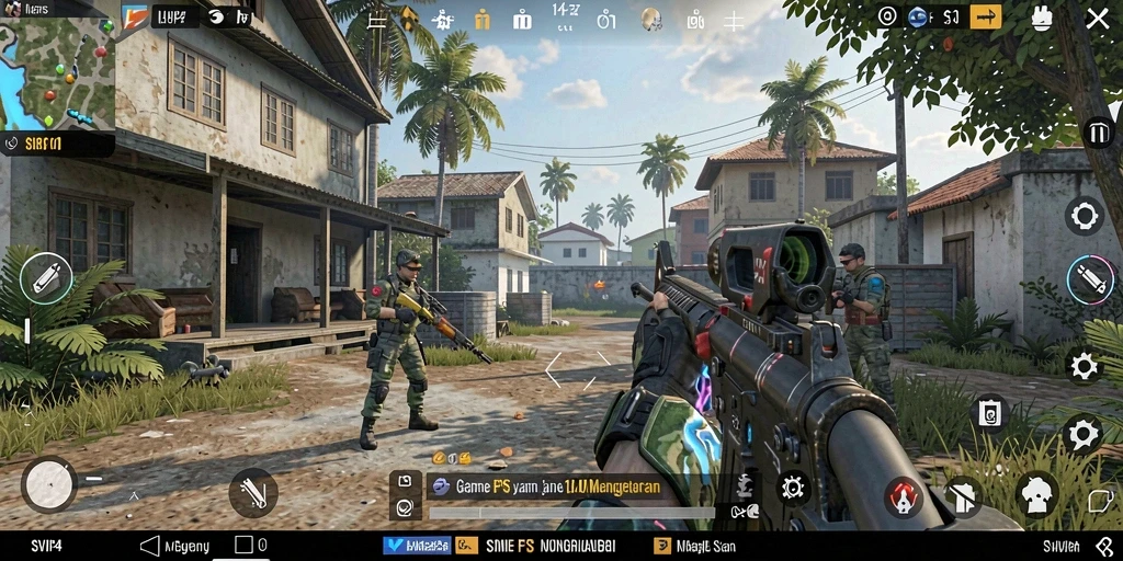 Screenshot gameplay SVIP4 yang menampilkan aksi tembak-menembak intens.