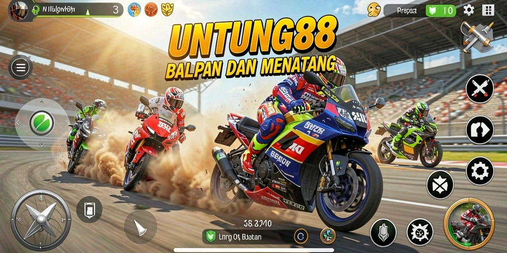 Tampilan gameplay seru balapan motor di UNTUNG88.