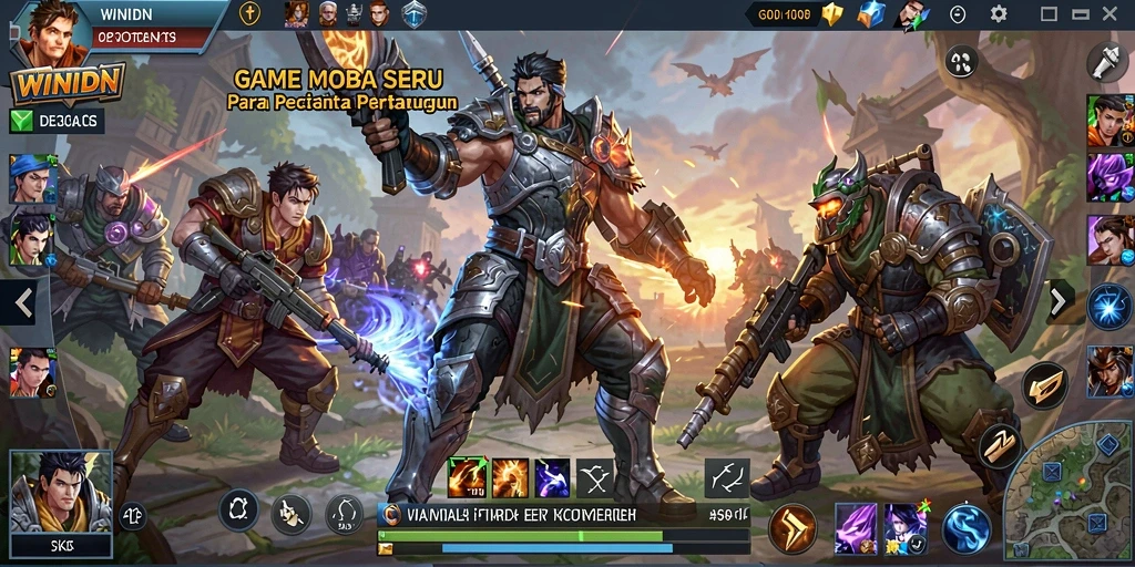 Screenshot WINIDN menampilkan serunya pertarungan antar karakter di arena MOBA.